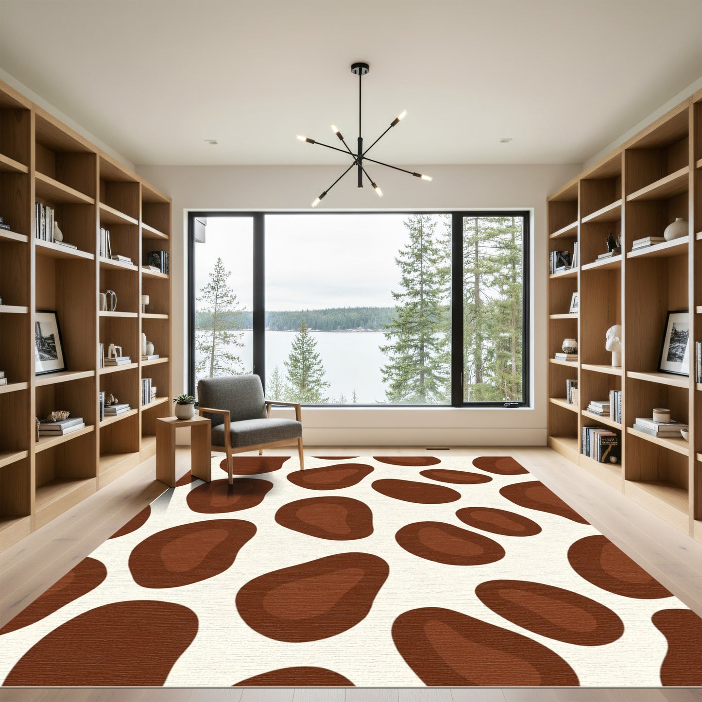 Brown Organic Blobs Contemporary Rug