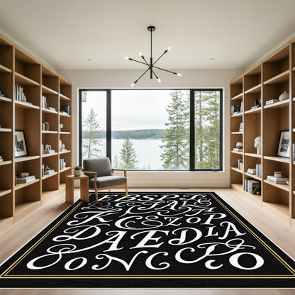 Elegant Script Alphabet Collage Rug