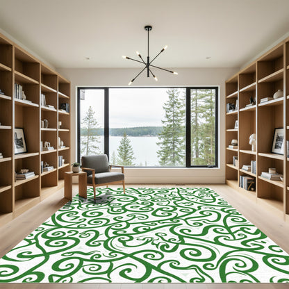 Vibrant Green Swirl Vine Rug