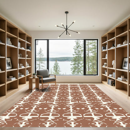Terracotta Cream Symmetric Abstract Rug