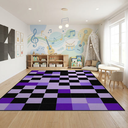 Purple Black Tonal Grid Rug