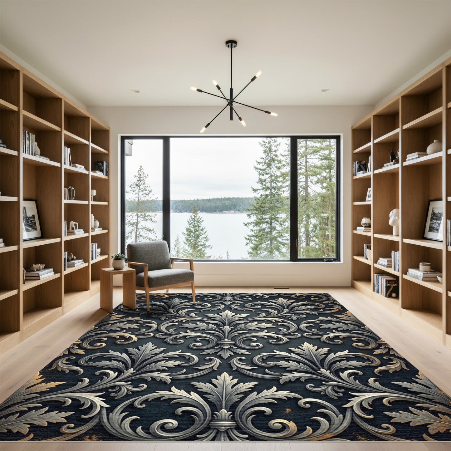 Ornate Silver Leaf Arabesque Rug
