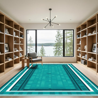 Teal Geometric Border Quilt Rug