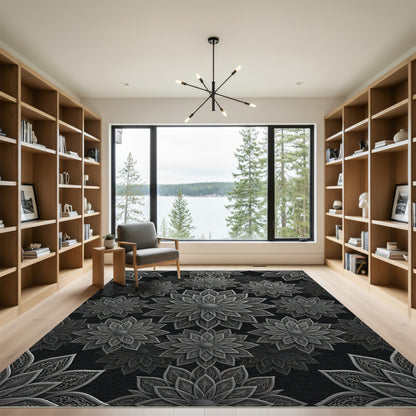 Luxe Gray Floral Medallion Relief Rug