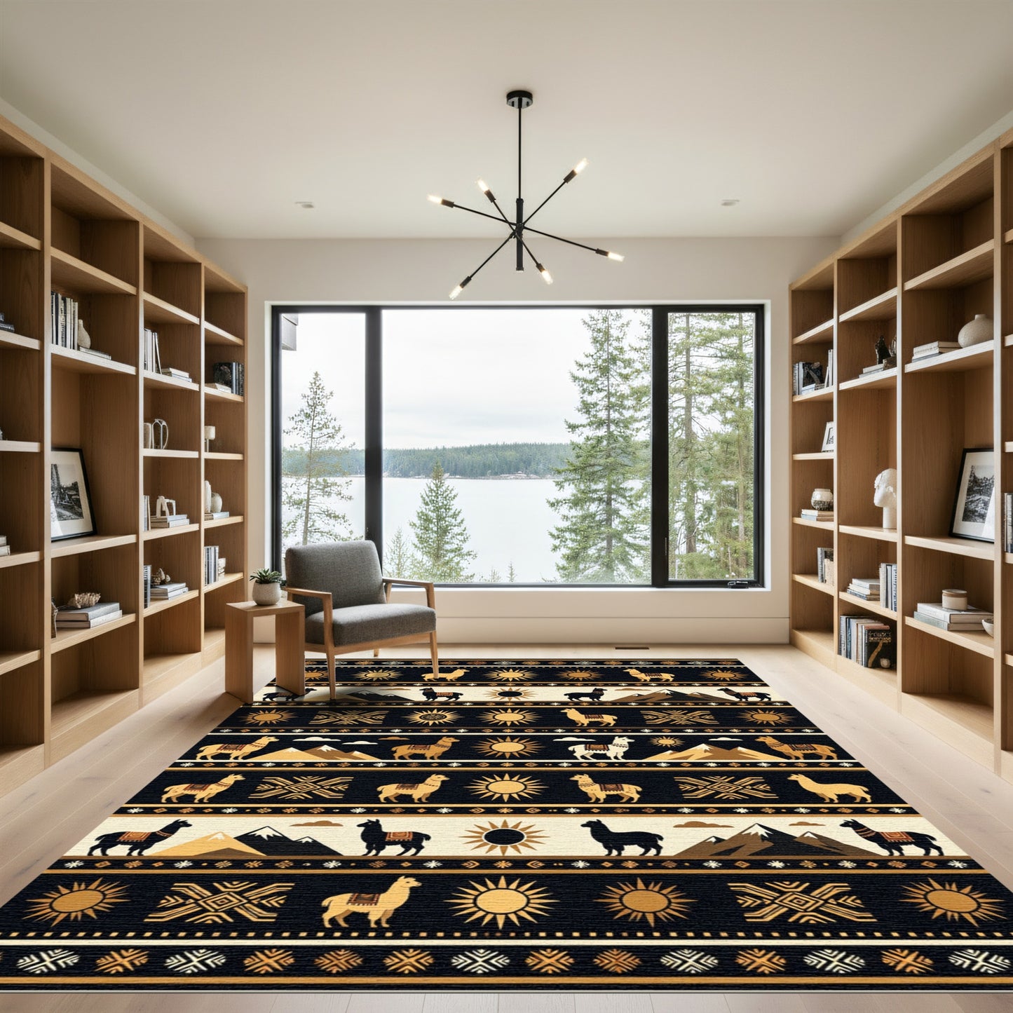 Golden Llama Sun Mountain Landscape Rug