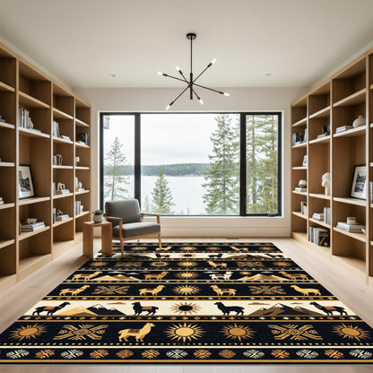 Golden Llama Sun Mountain Landscape Rug