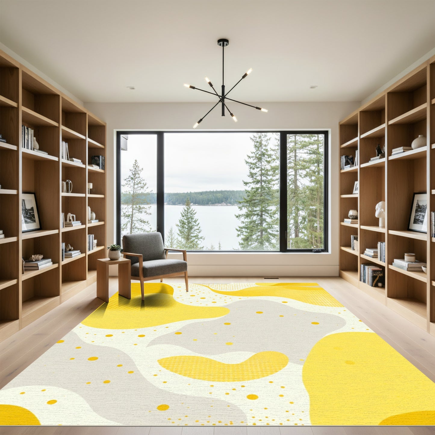 Abstract Yellow Gray Organic Shapes Rug