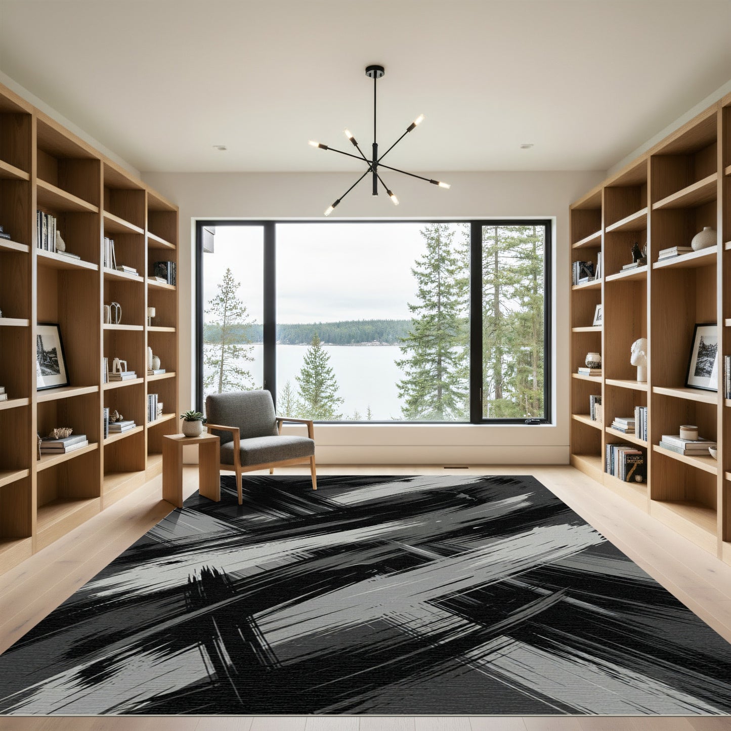Monochromatic Abstract Brush Stroke Rug