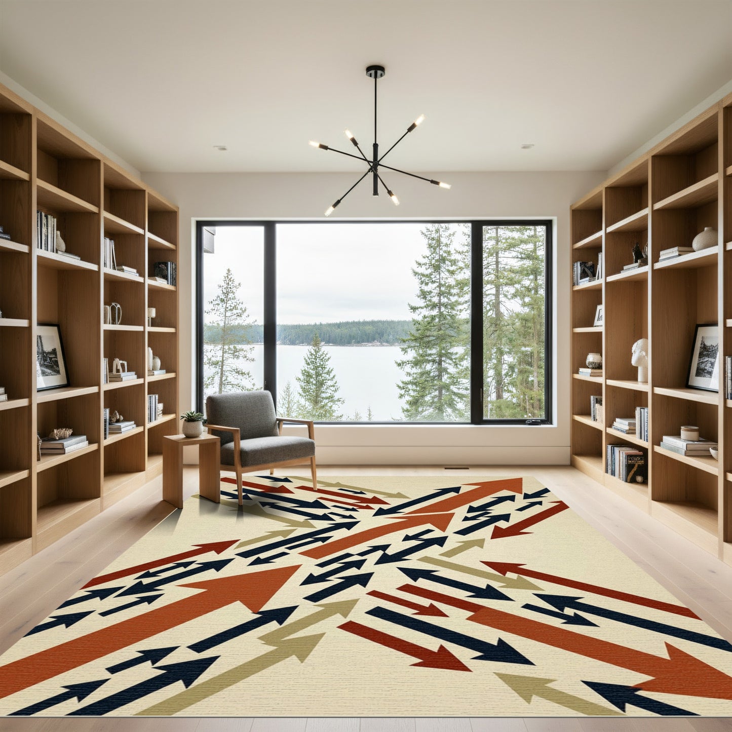 Dynamic Arrow Composition Red Navy Earth Rug