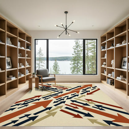 Dynamic Arrow Composition Red Navy Earth Rug