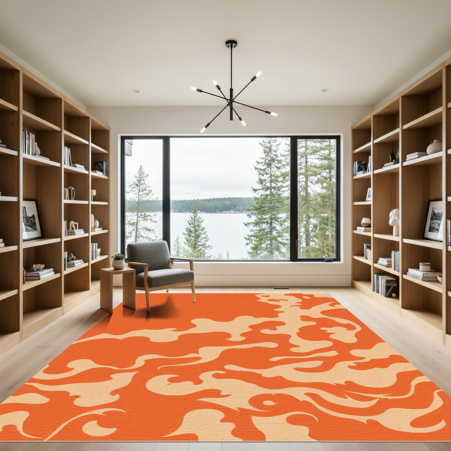 Abstract Orange Flame Swirl Rug