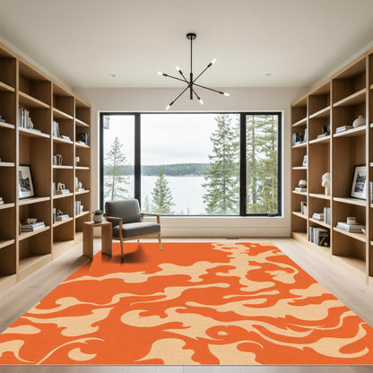 Abstract Orange Flame Swirl Rug