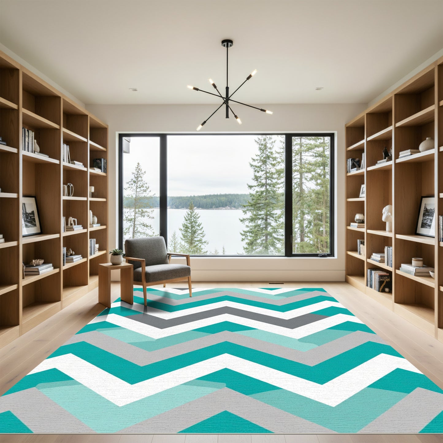 Teal White Gray Zigzag Stripes Rug