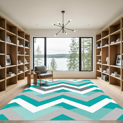 Teal White Gray Zigzag Stripes Rug