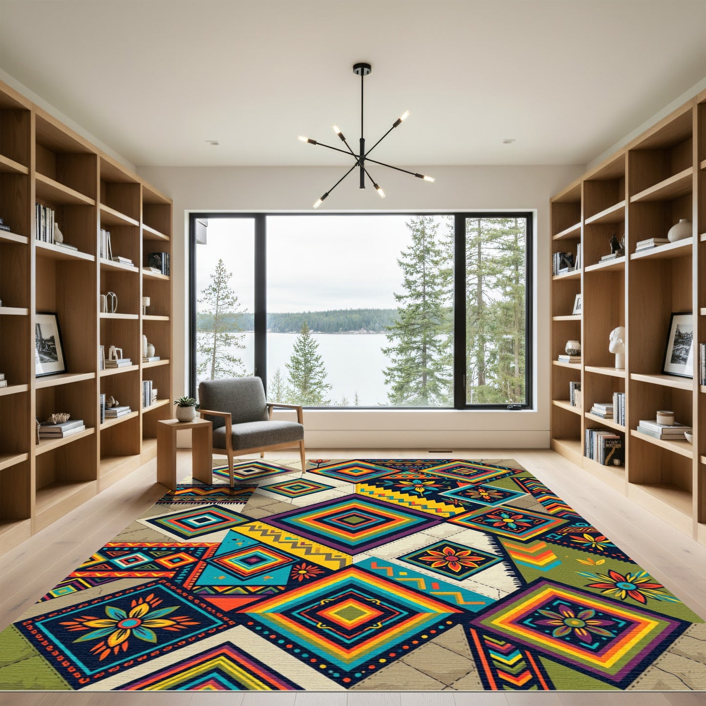 Vibrant Geometric Square Floral Fiesta Rug