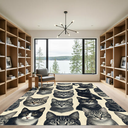 Tabby Cat Faces Realistic Portrait Collage Rug