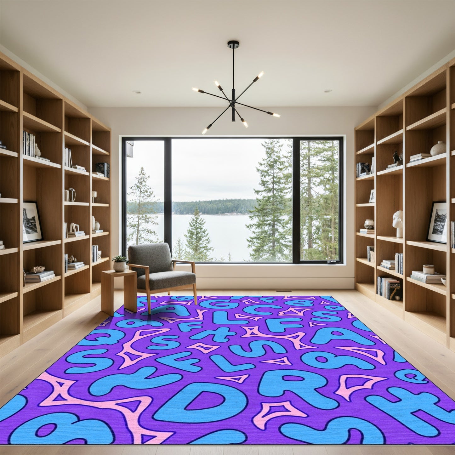 Groovy Blue Alphabet Purple Background Rug