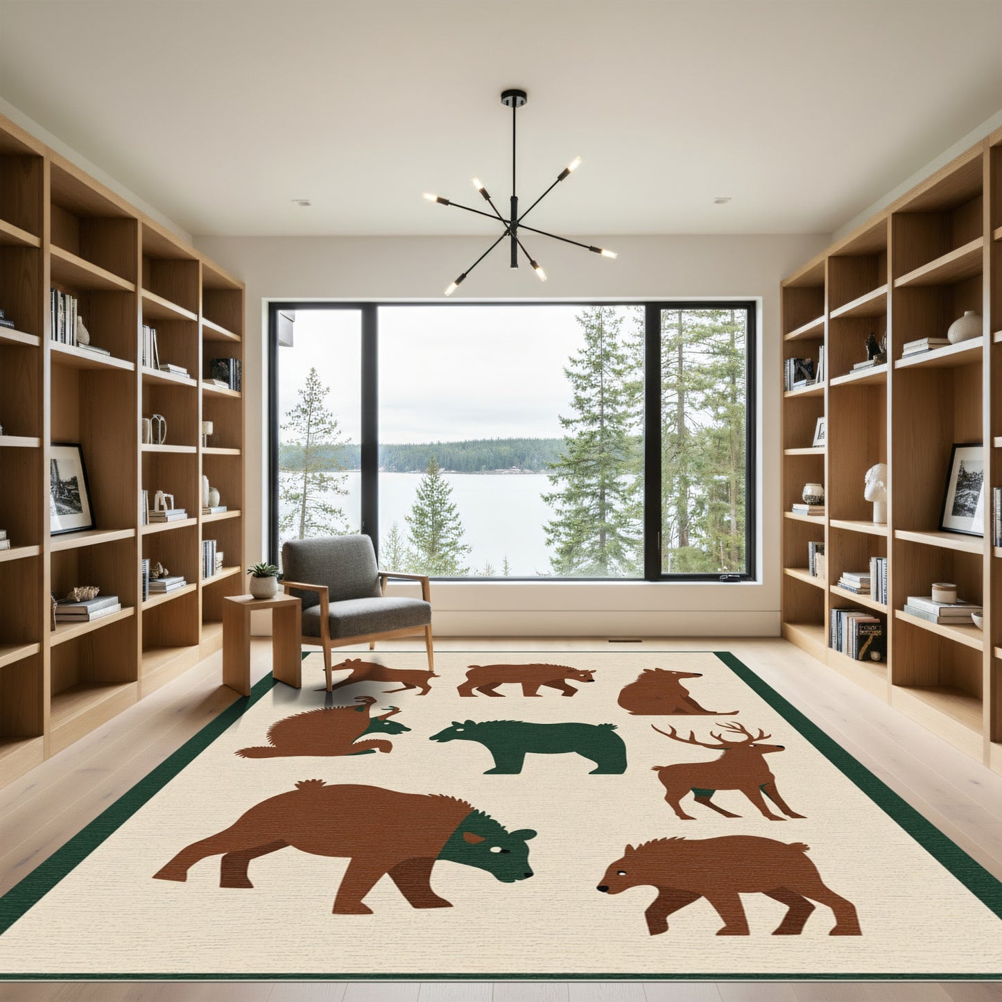 Woodland Creatures Brown Green Collection Rug