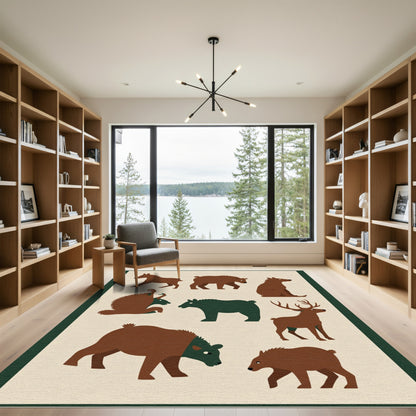 Woodland Creatures Brown Green Collection Rug