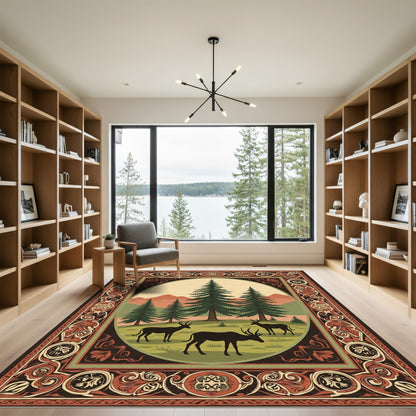 Rustic Forest Deer Woodland Vista Rug