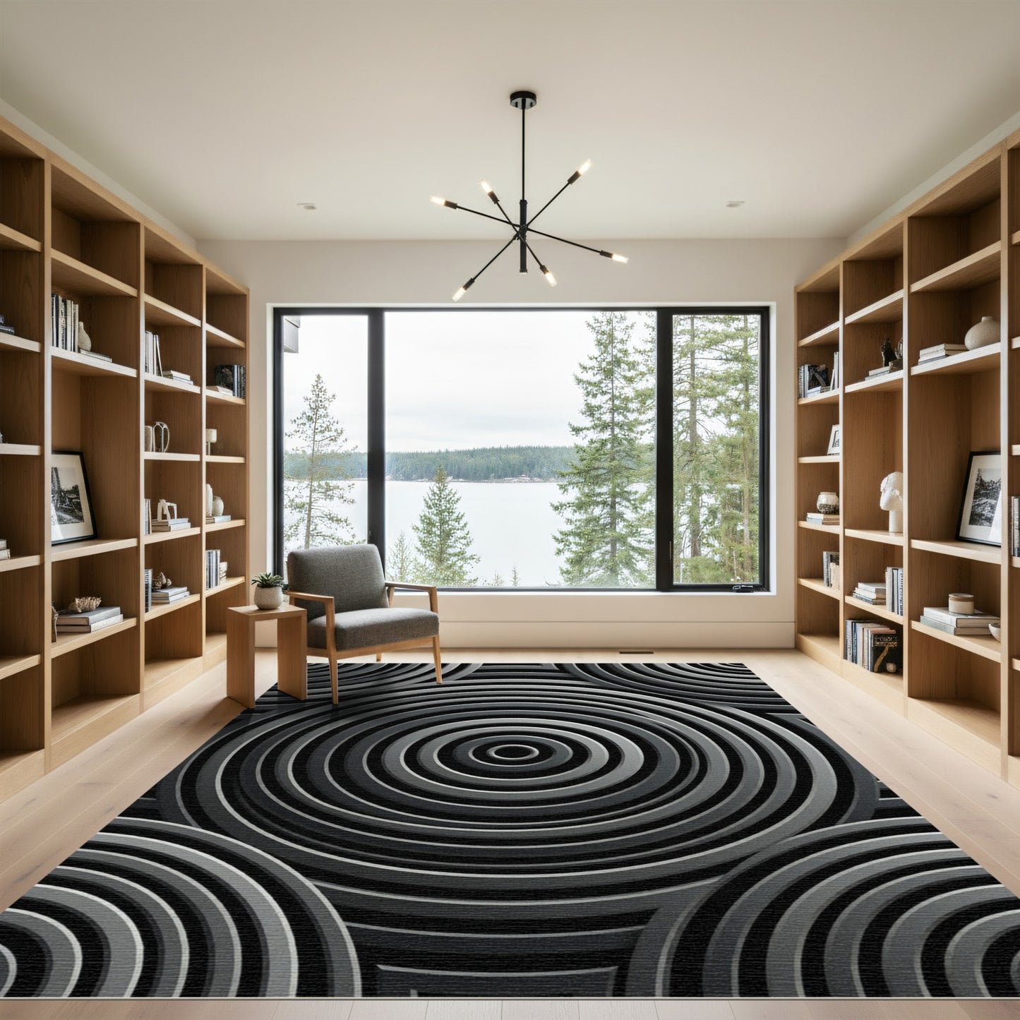Chic Gray Concentric Circles Rug