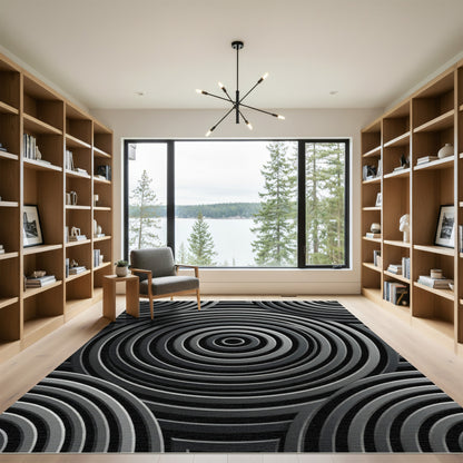 Chic Gray Concentric Circles Rug