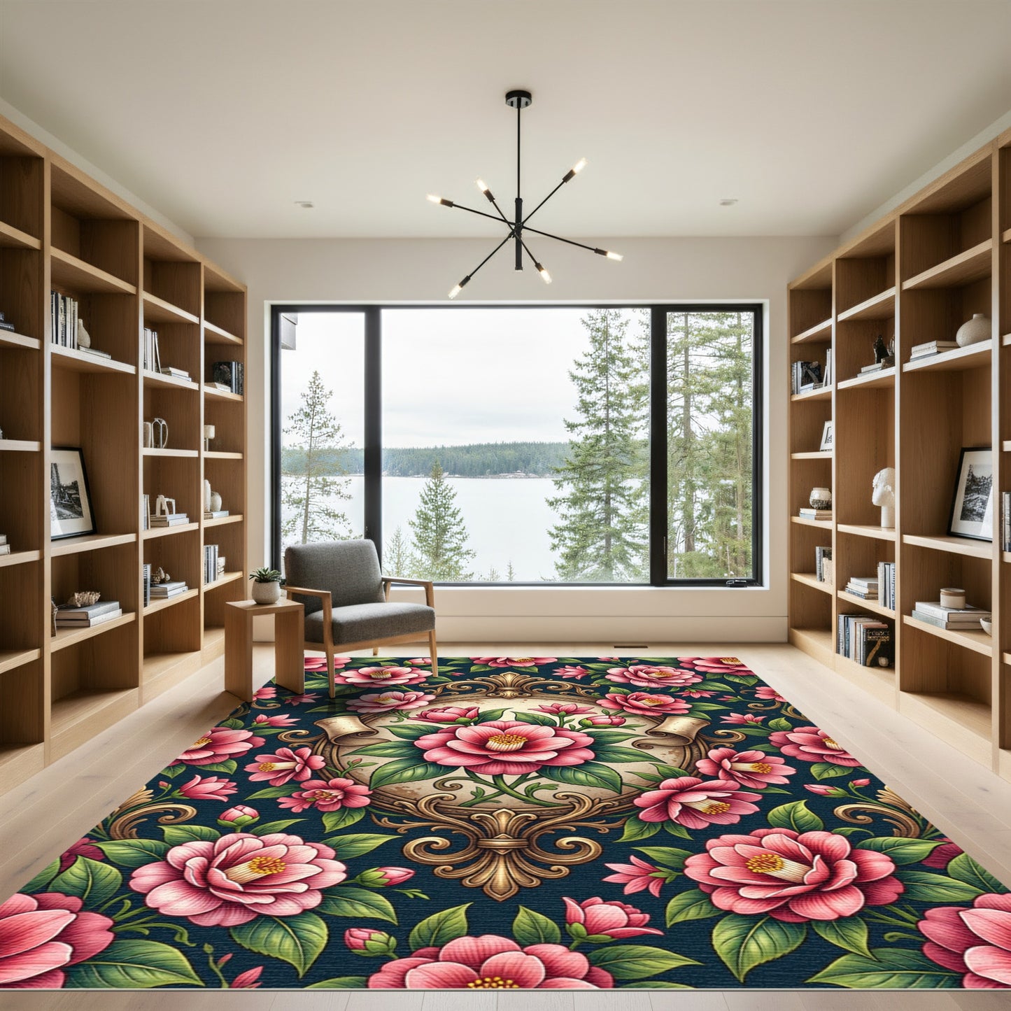 Victorian Blush Camellia Ornate Medallion Rug