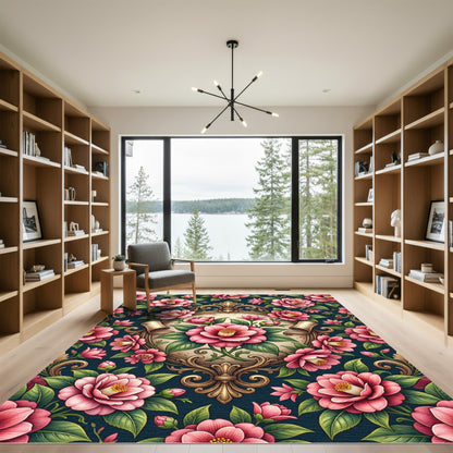 Victorian Blush Camellia Ornate Medallion Rug
