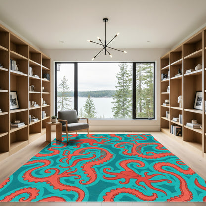 Coral Octopus Tentacles Teal Rug