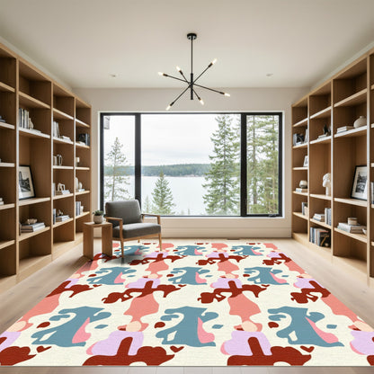 Abstract Organic Shapes Teal Coral Rug