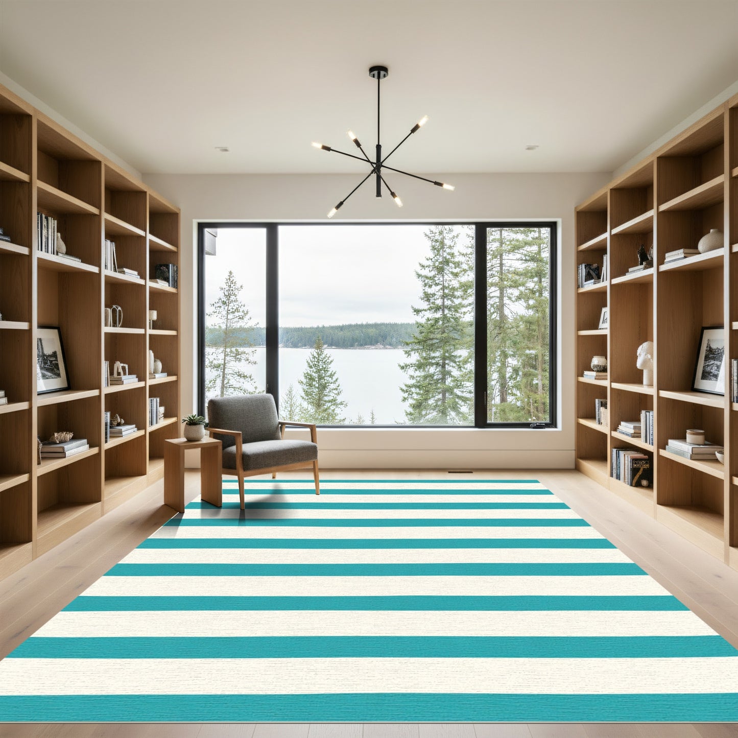 Bold Teal and Cream Stripe Rug