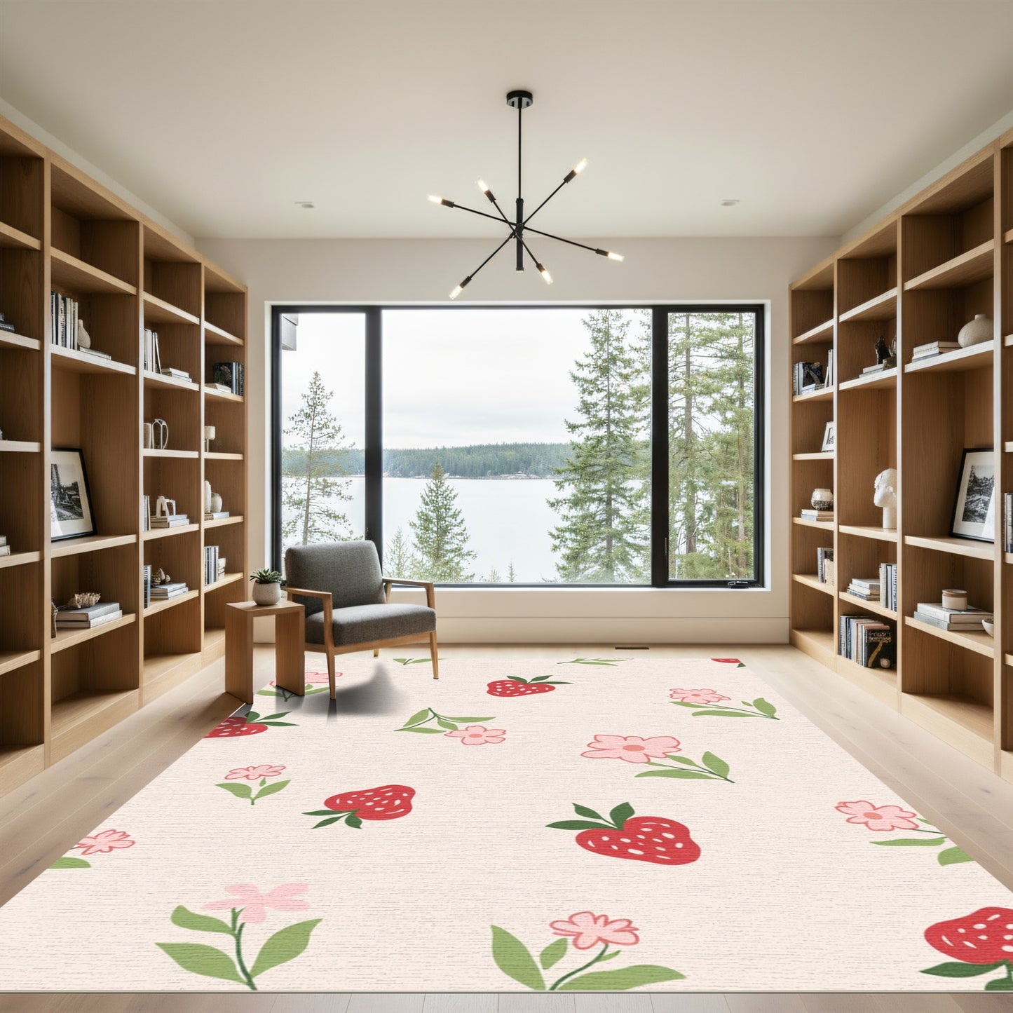 Strawberry Pink Floral Garden Rug