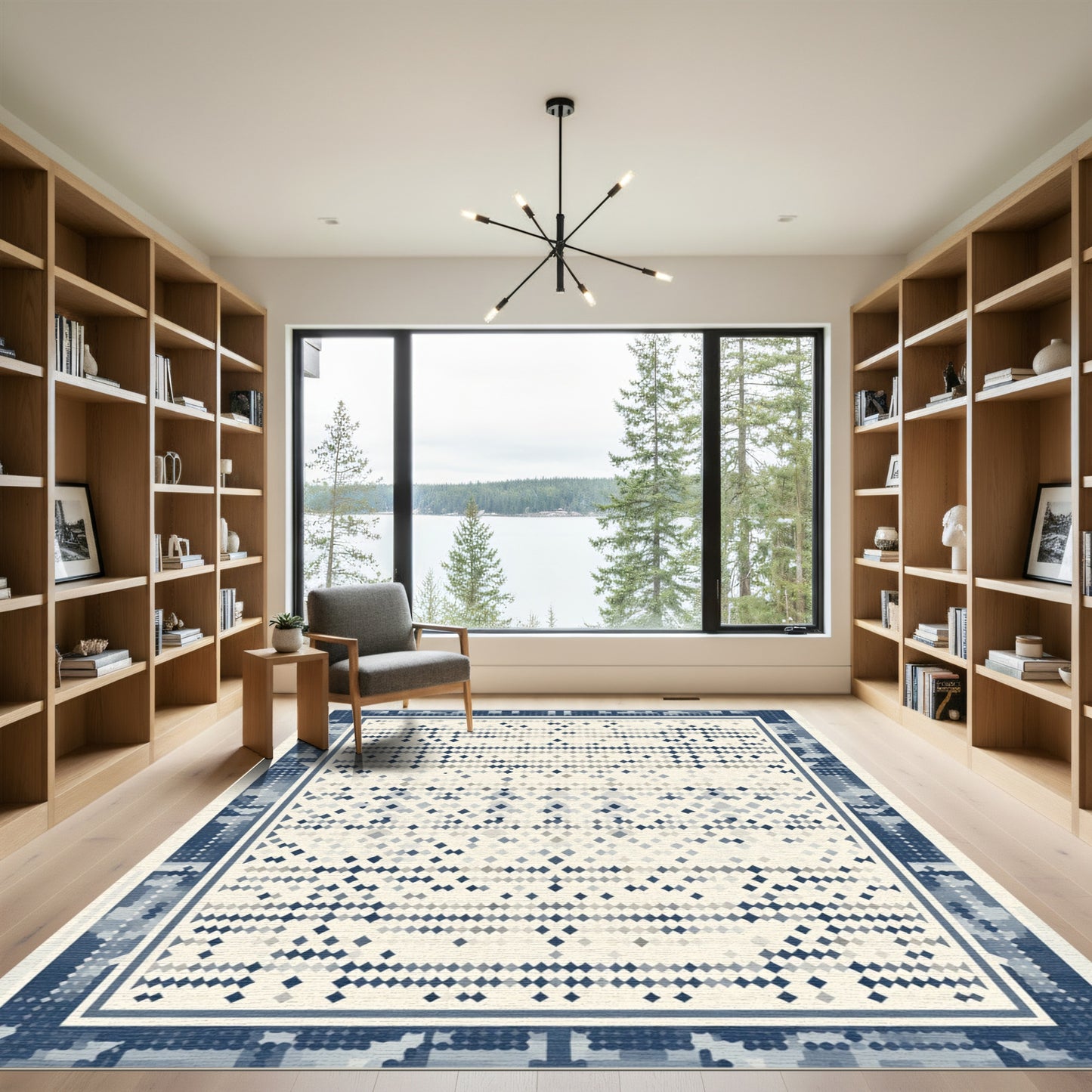 Navy Blue Pixelated Diamond Rug