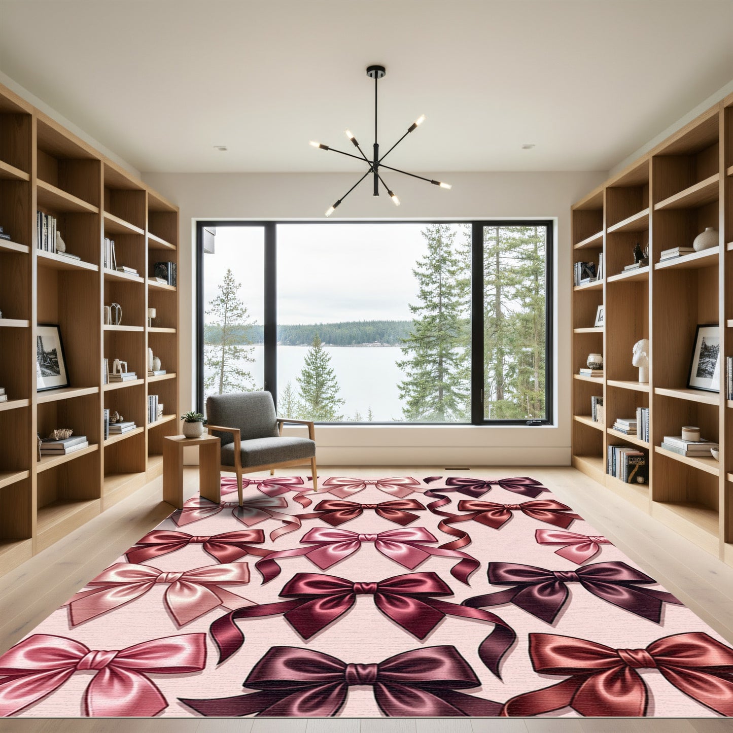 Elegant Satin Blush Pink Bow Ribbon Rug