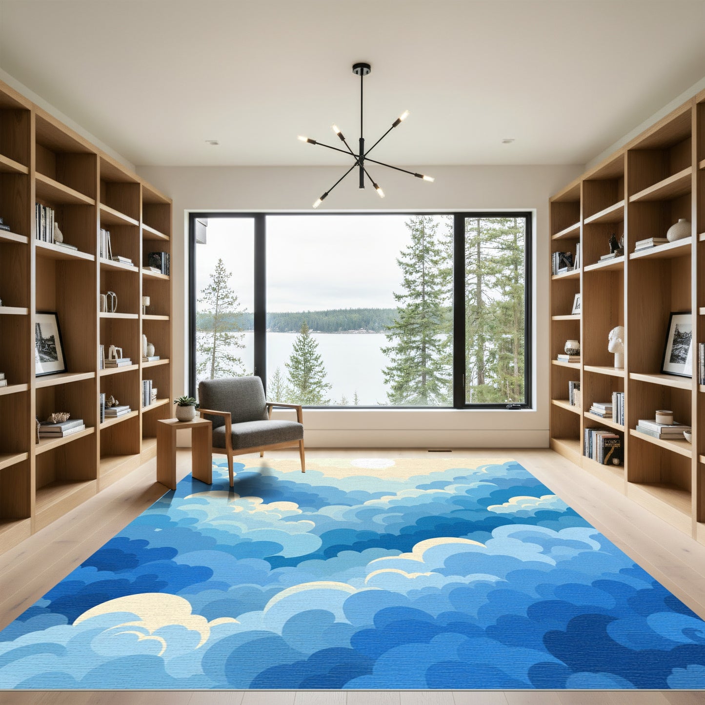 Dreamy Blue Cloudscape Abstract Art Rug
