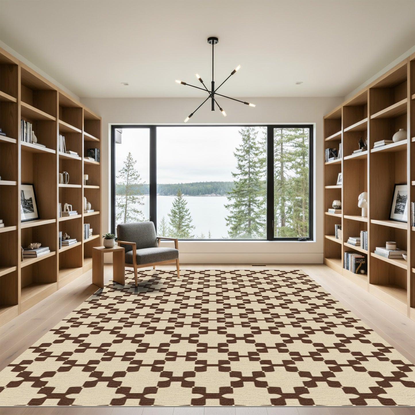 Brown Ivory Lattice Geometric Rug