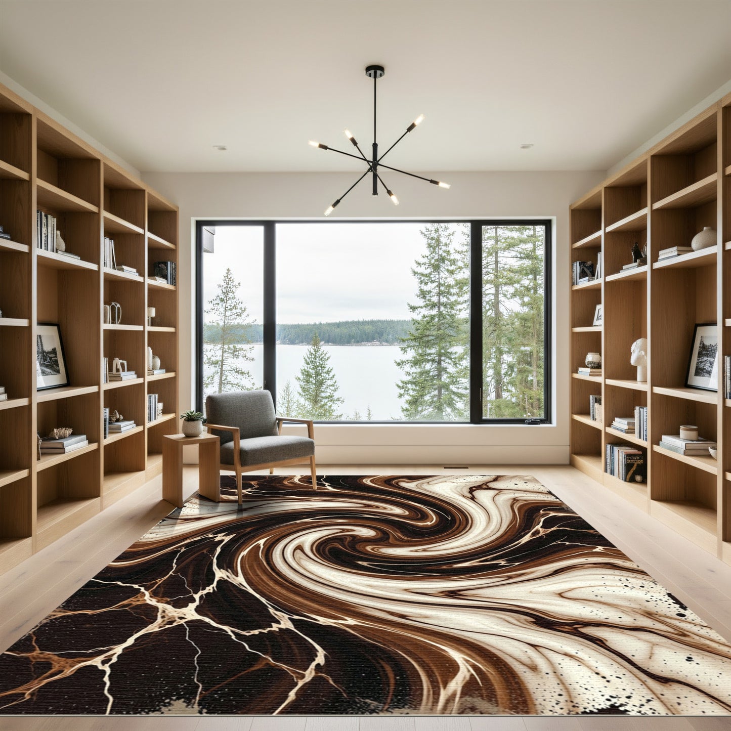 Dark Chocolate Swirl Marbled Abstraction Rug