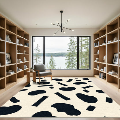 Black Organic Shapes Cream Background Rug
