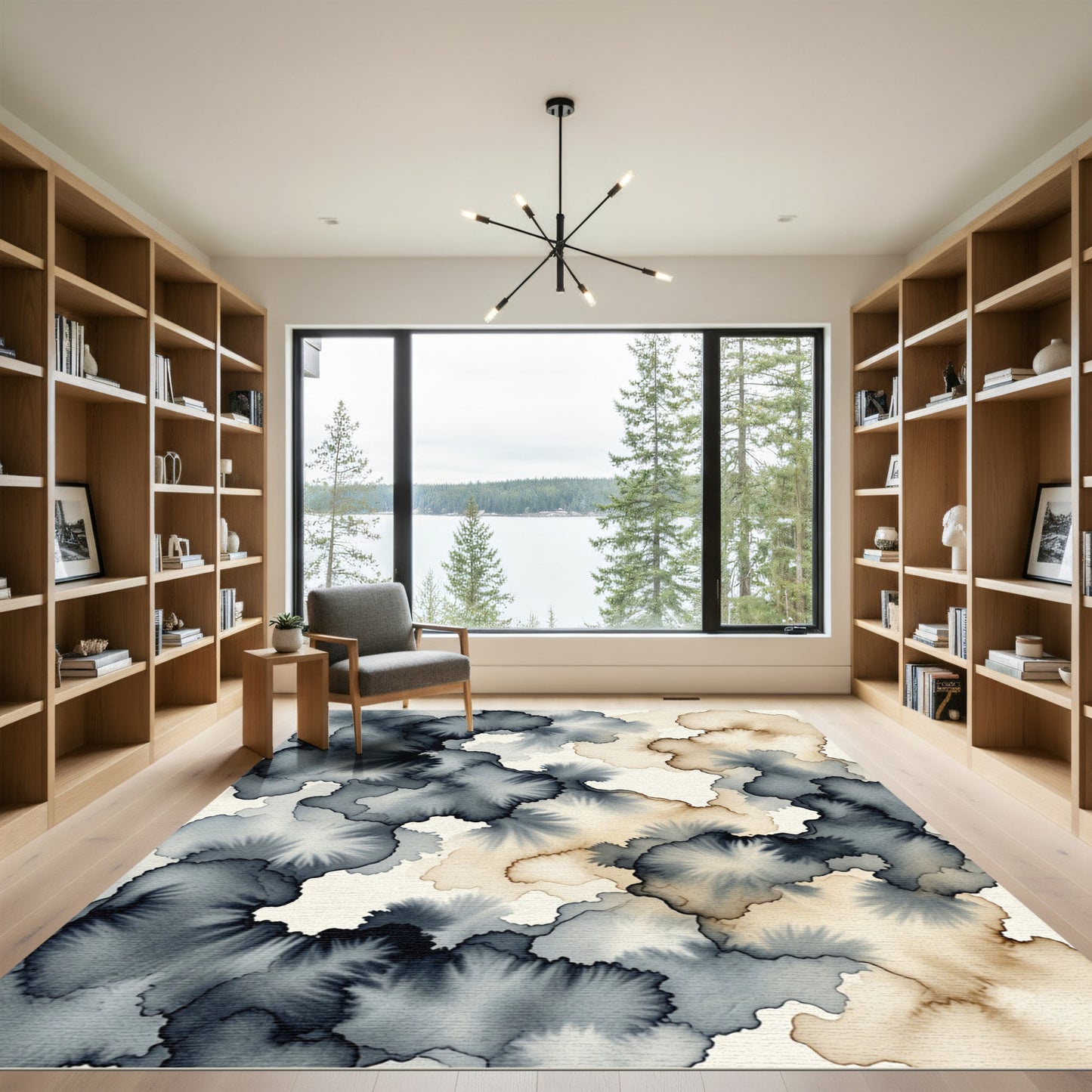 Ethereal Gray and Beige Ink Wash Rug