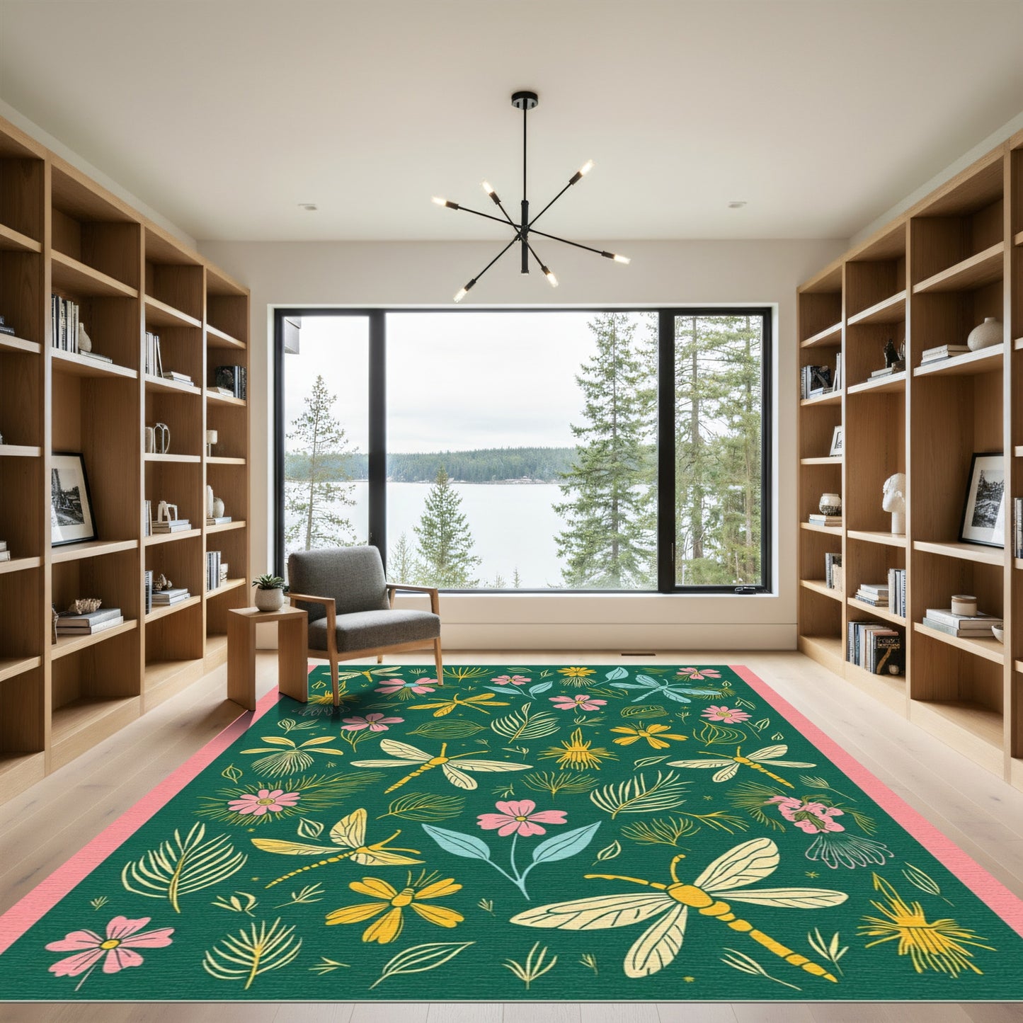 Green Dragonfly Meadow Floral Garden Rug
