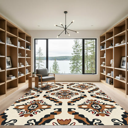 Terracotta Red Black Medallion Lattice Rug