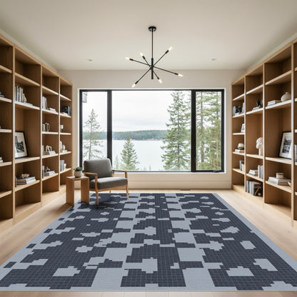 Charcoal Gray Abstract Grid Overlay Rug