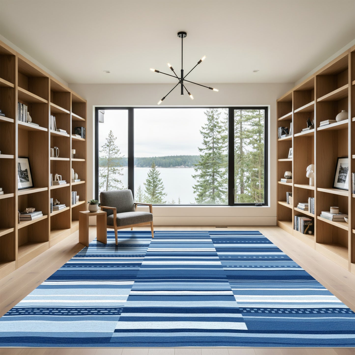 Deep Blue Horizontal Stripe Collage Rug