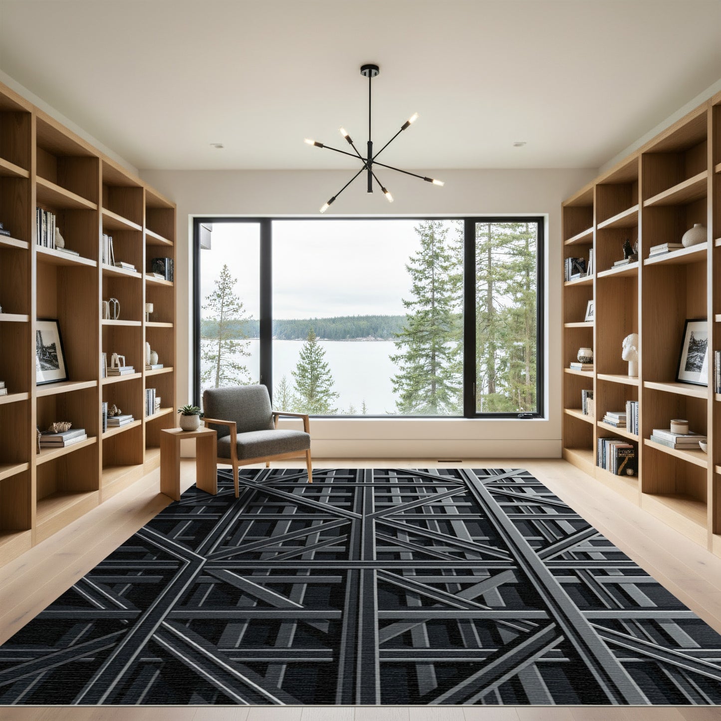 Dark Gray Intersecting Geometric Lattice Rug