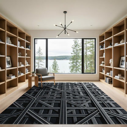 Dark Gray Intersecting Geometric Lattice Rug