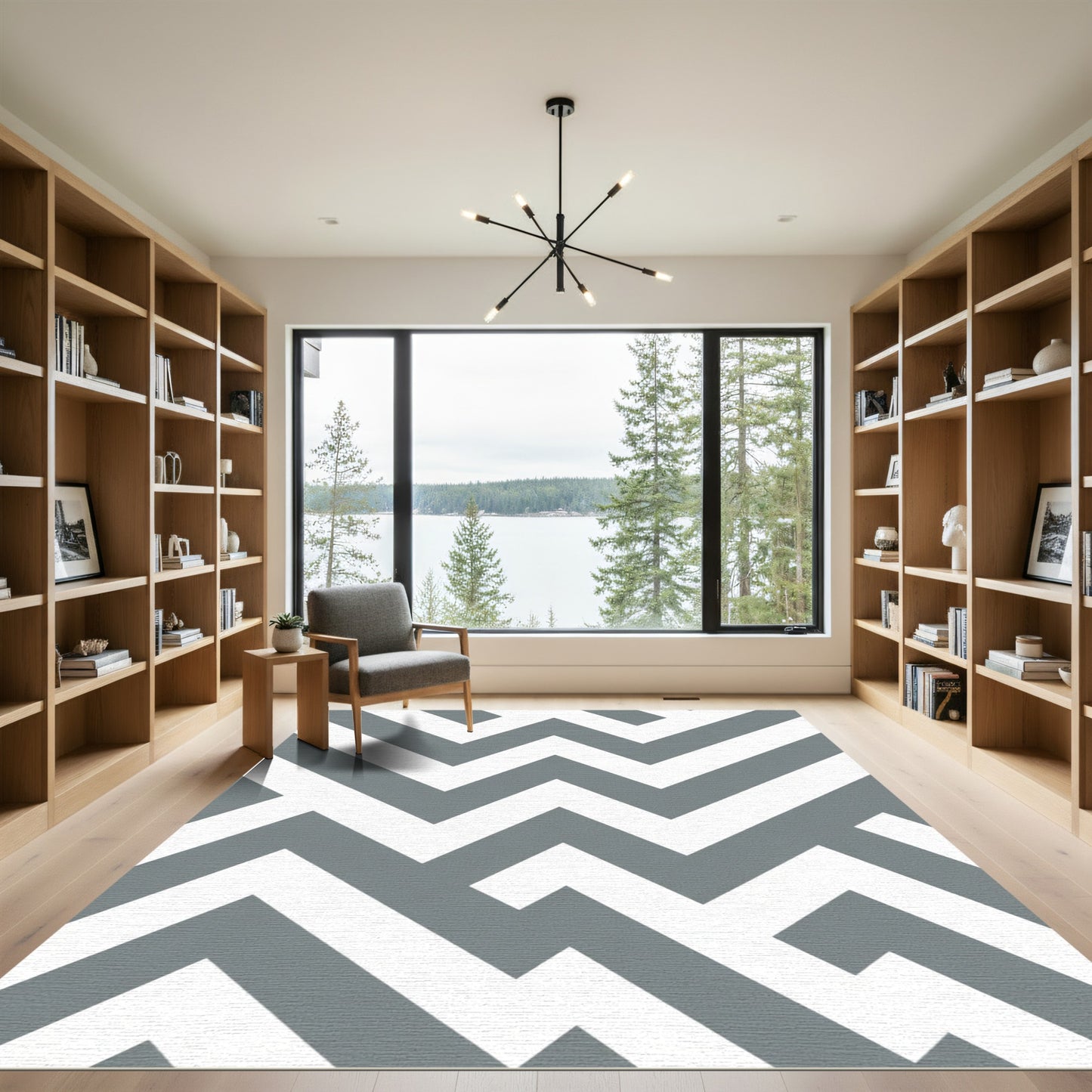 Gray White Geometric Maze Rug