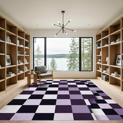 Deep Purple Checkerboard Square Shift Rug