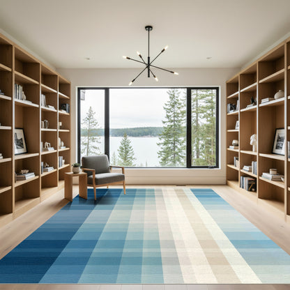 Cool Blue Gradient Plaid Rug