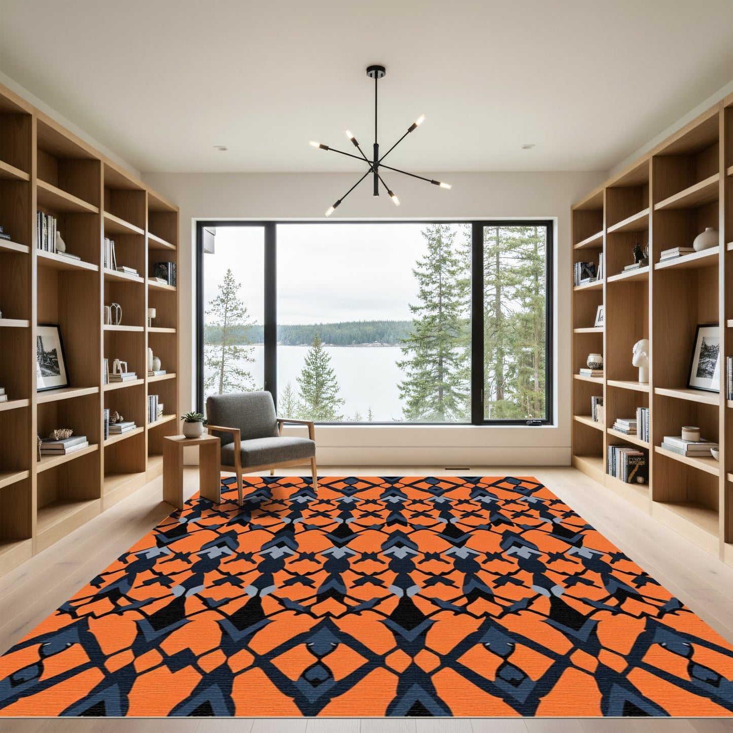 Bold Orange Geometric Lattice Rug