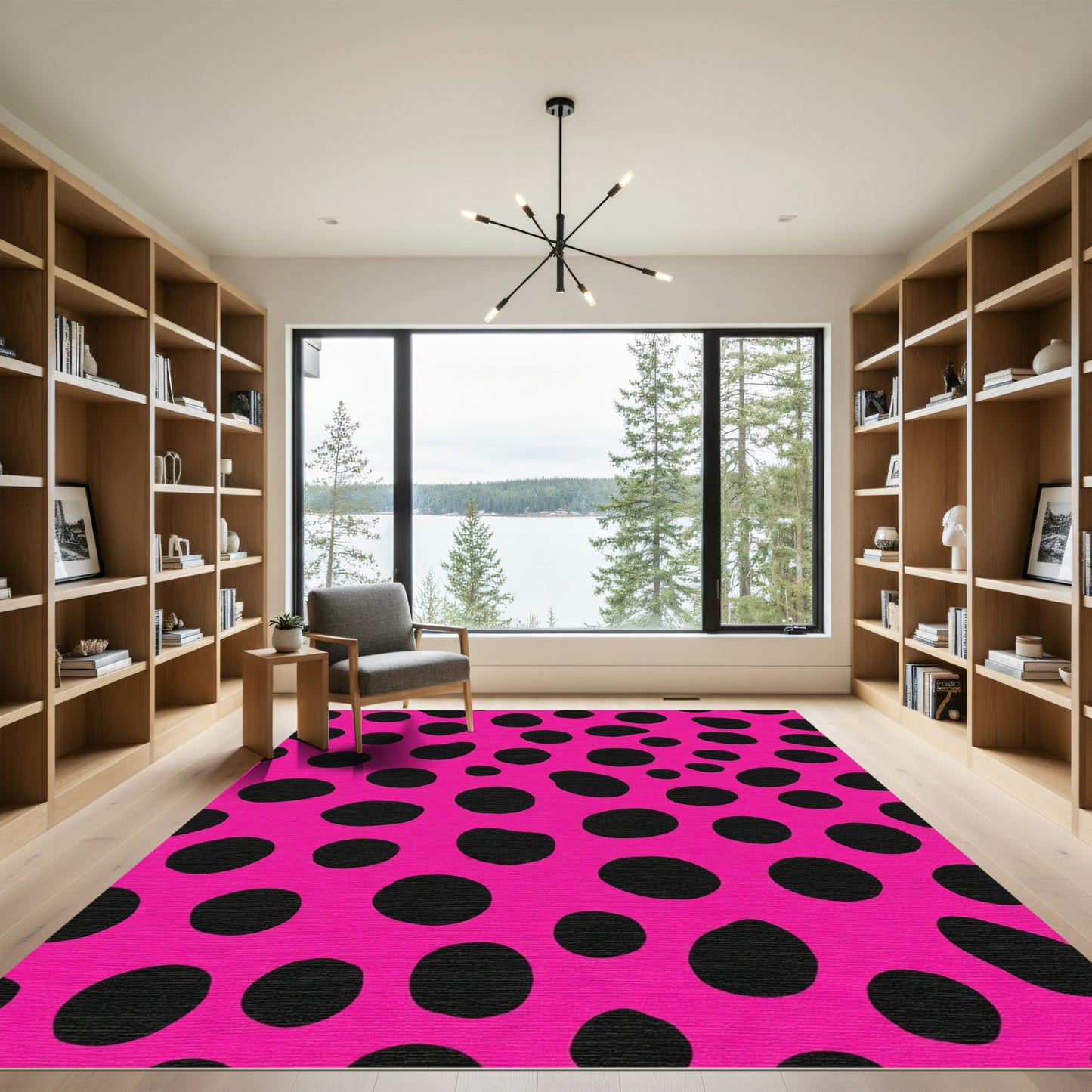 Bright Pink Black Polka Dot Rug